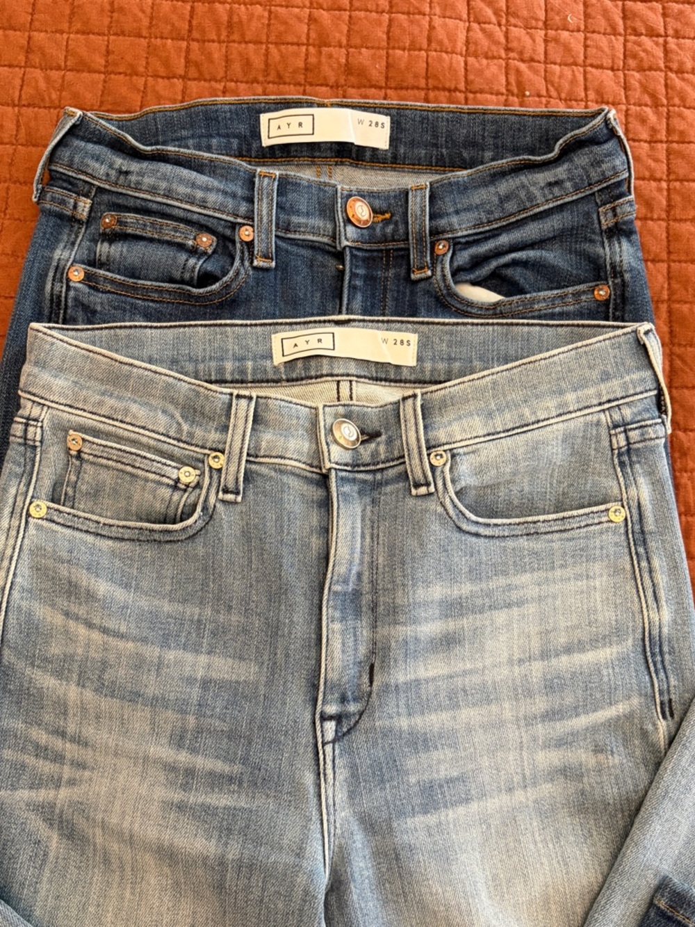 AYR - TWO Pairs of “The Pop” Jeans - Light & Dark Wash. Cropped Sz 28 short